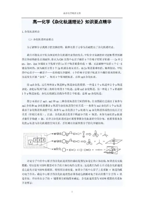 高一化学《杂化轨道理论》知识要点精华