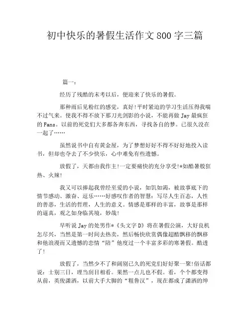 初中快乐的暑假生活作文800字三篇