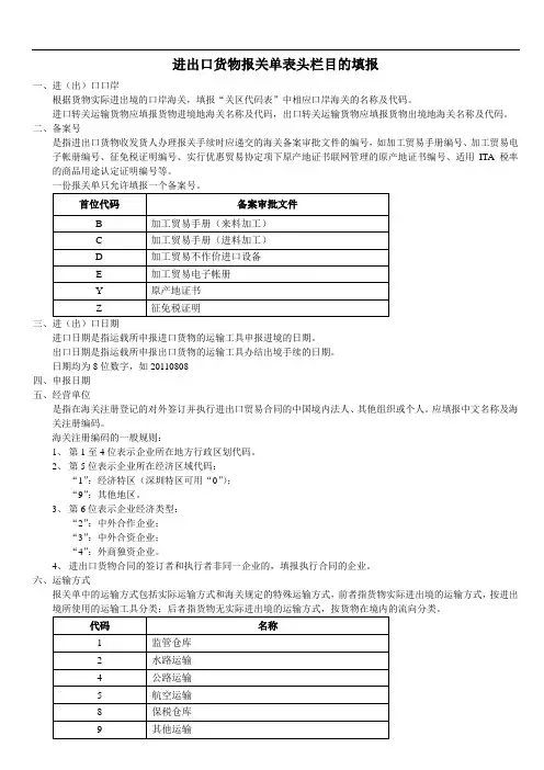 进出口货物报关单栏目的填报