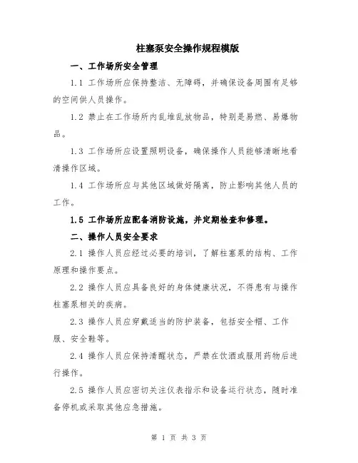 柱塞泵安全操作规程模版