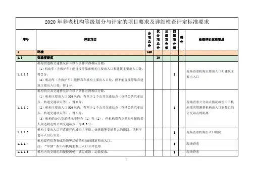 2020年养老机构等级划分与评定的项目要求及详细检查评定标准要求