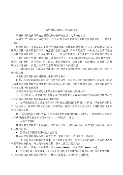 信息调信息调研工作实施方案