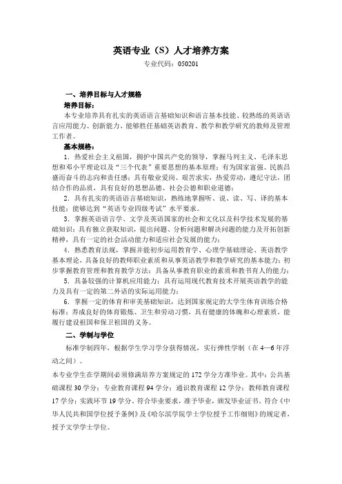 英语专业S人才培养方案.doc