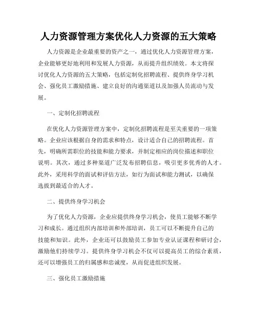 人力资源管理方案优化人力资源的五大策略