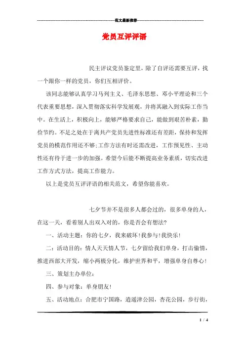 党员互评评语