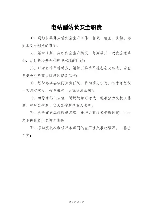 电站副站长安全职责