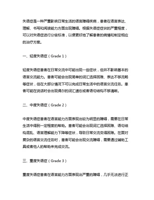 失语症bdae严重程度分级标准