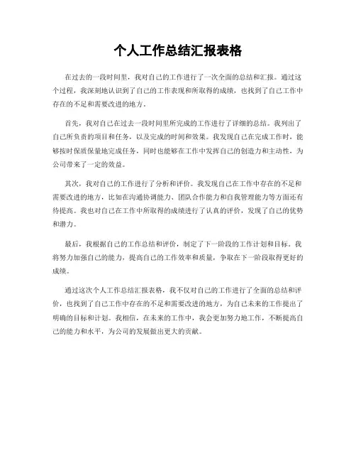 个人工作总结汇报表格