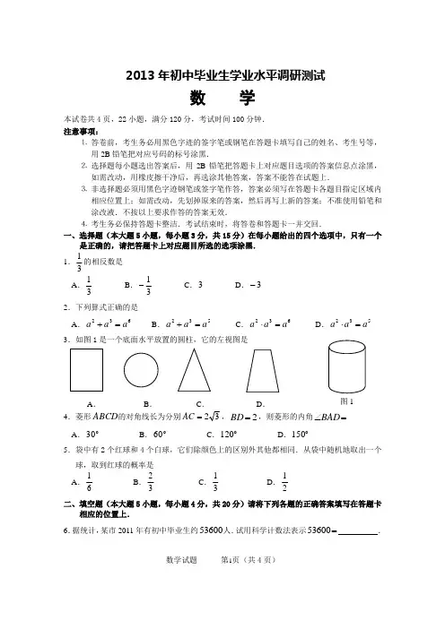 2013年中考数学模拟试卷(含答案)
