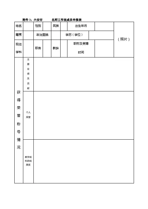 六安市名师工作室成员申报表