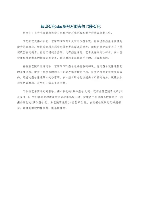 燕山石化sbs型号对照表与巴陵石化
