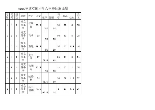2016年六年级抽测成绩单