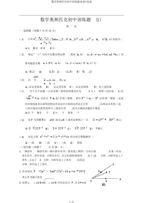 数学奥林匹克初中训练题(6套)综述