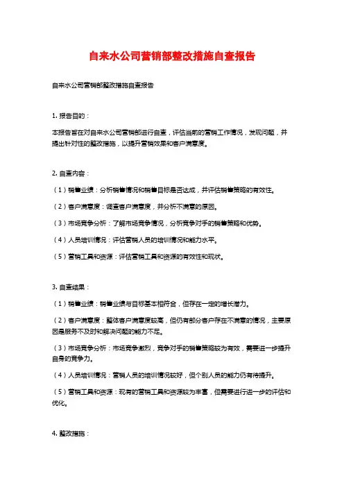 自来水公司营销部整改措施自查报告
