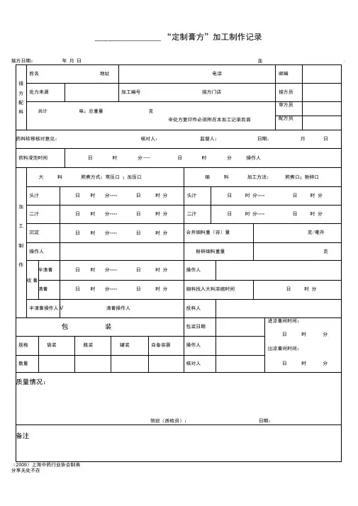 “定制膏方”加工制作记录