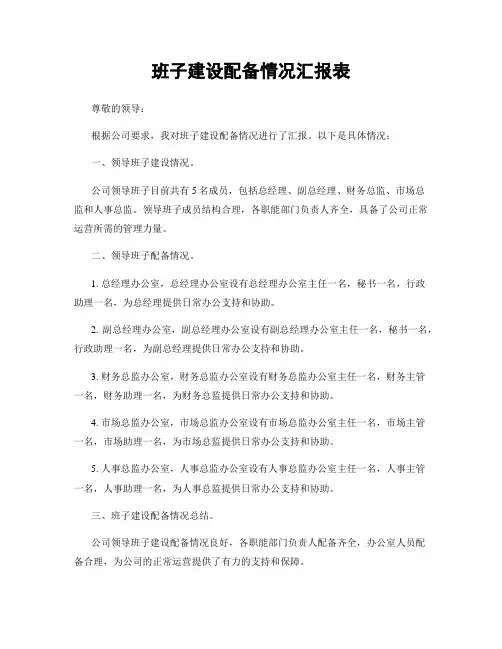 班子建设配备情况汇报表