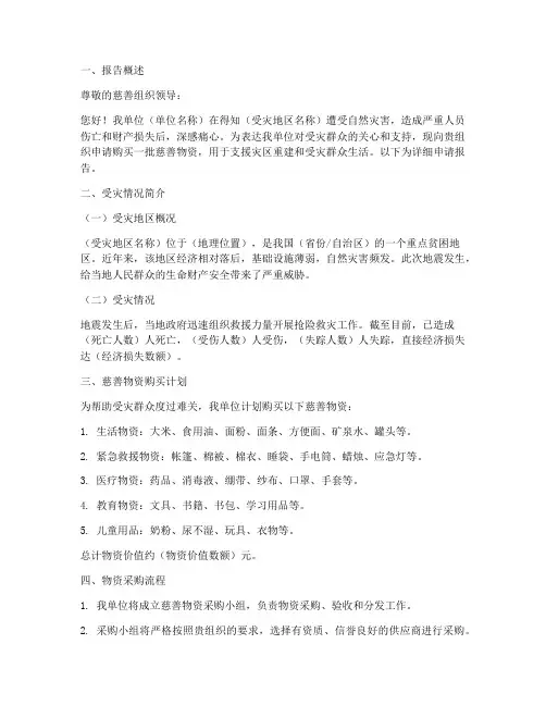 慈善物资购买申请报告