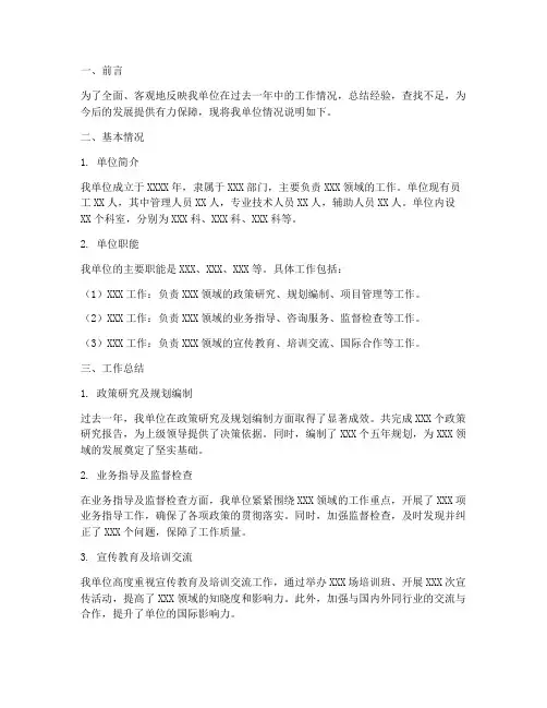 单位情况说明总结范文