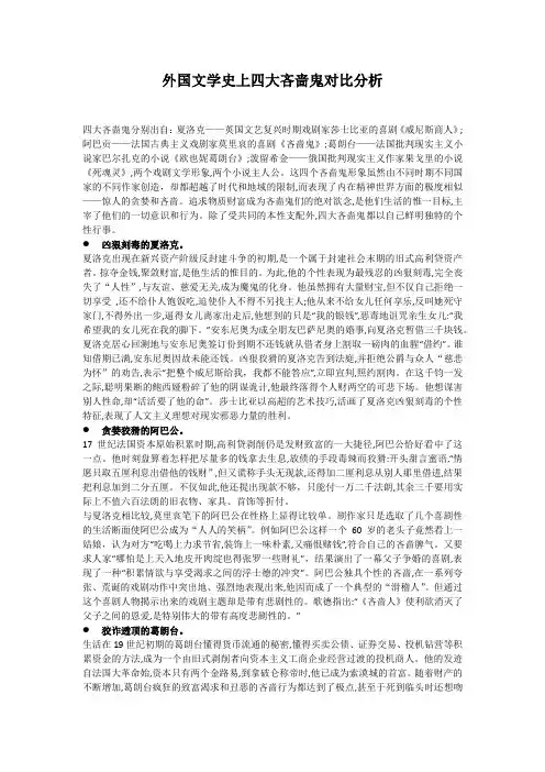 外国文学史上四大吝啬鬼对比分析