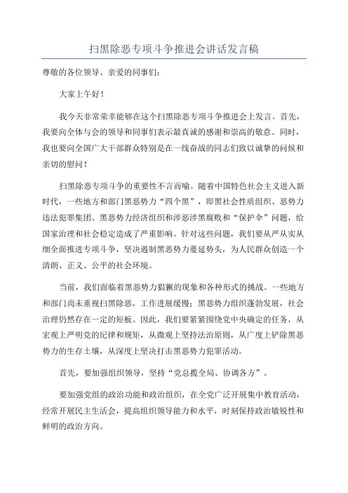 扫黑除恶专项斗争推进会讲话发言稿