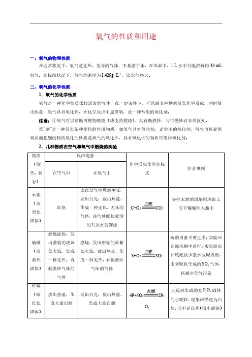 人教版中考化学专项复习-氧气的性质和用途