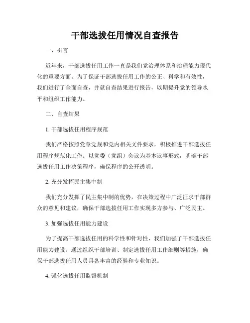 干部选拔任用情况自查报告