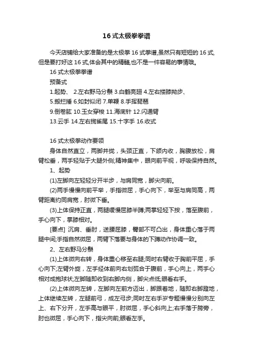 16式太极拳拳谱