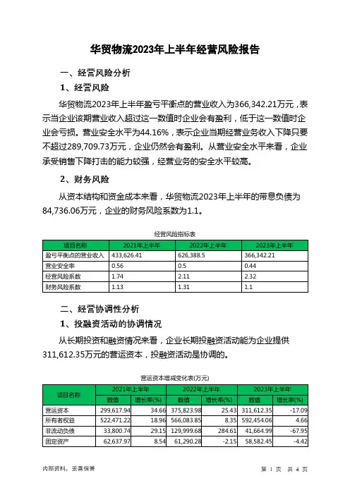 603128华贸物流2023年上半年经营风险报告