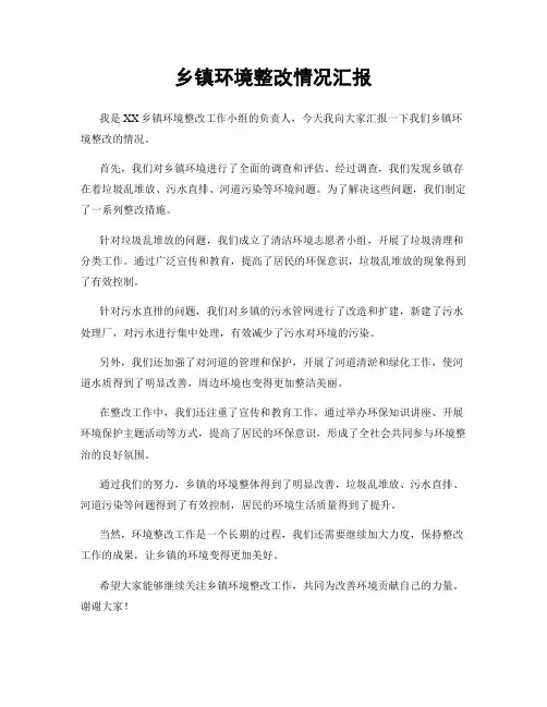 乡镇环境整改情况汇报