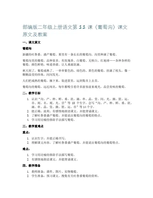 部编版二年级上册语文第11课《葡萄沟》课文原文及教案