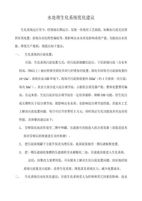 水处理生化系统优化建议