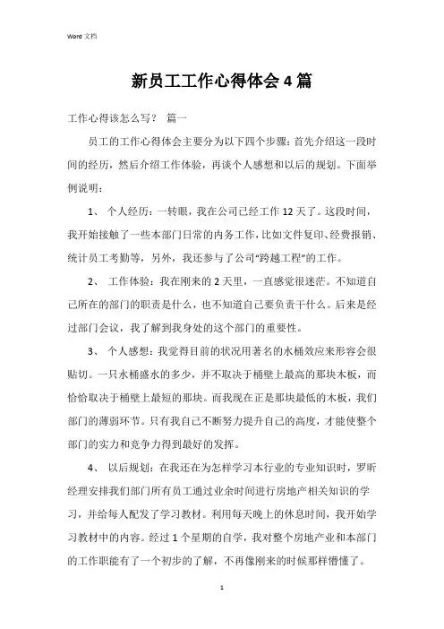 新员工工作心得体会4篇
