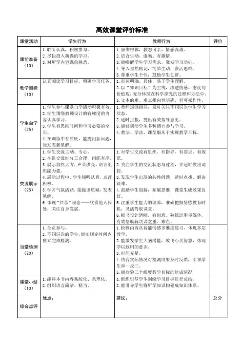 高效课堂评价标准