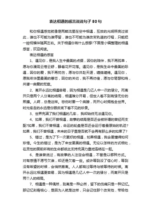 表达相遇的感言说说句子80句