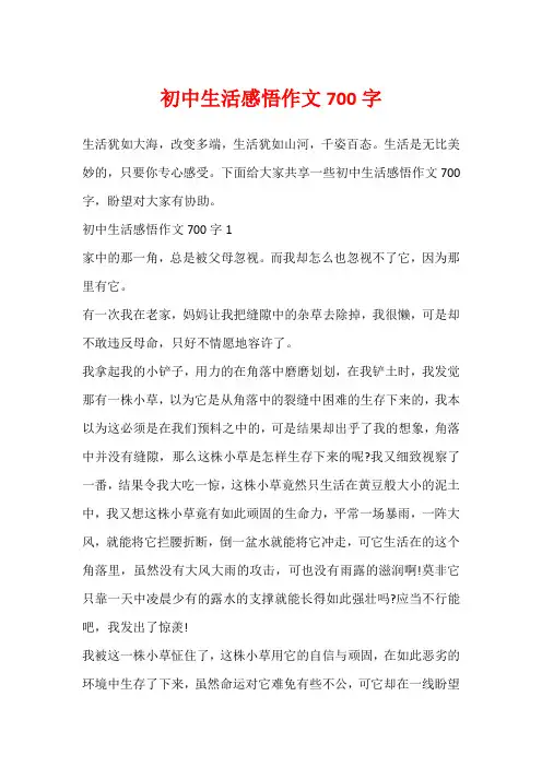初中生活感悟作文700字