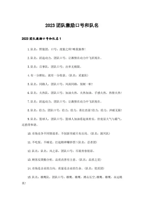 2023团队激励口号和队名