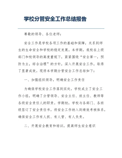 学校分管安全工作总结报告