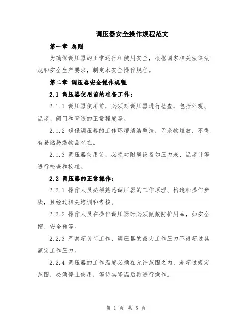 调压器安全操作规程范文