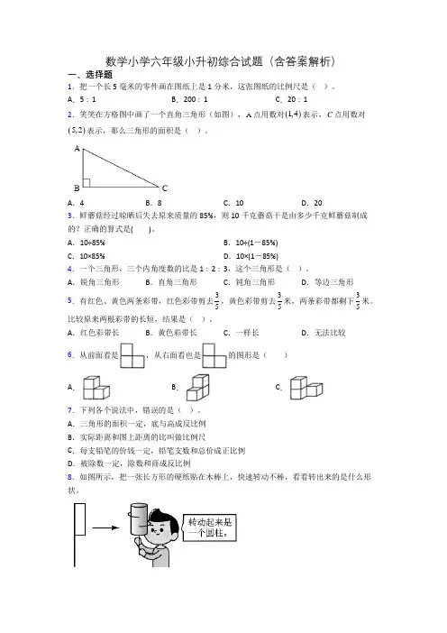 数学小学六年级小升初综合试题(含答案解析)