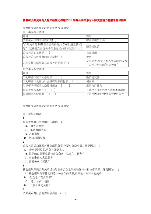 智慧树公共关系与人际交往能力答案知到公共关系与人际交往能力答案章测试答案