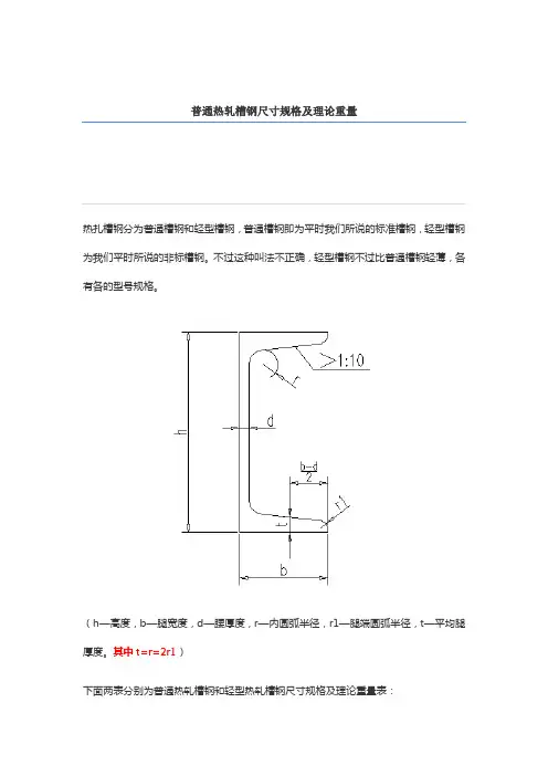 普通热轧槽钢尺寸规格及理论重量