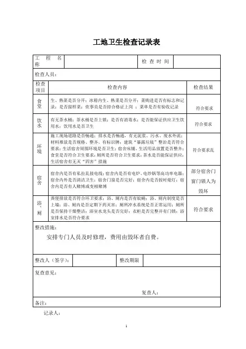 建筑工地生活区卫生检查记录表