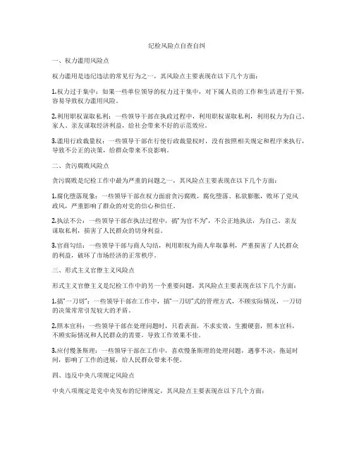 纪检风险点自查自纠