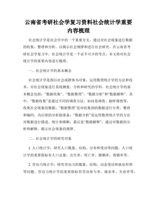 云南省考研社会学复习资料社会统计学重要内容梳理