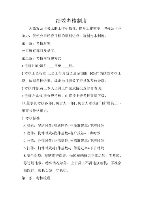 快递物流公司绩效考核制度员工守则 范本