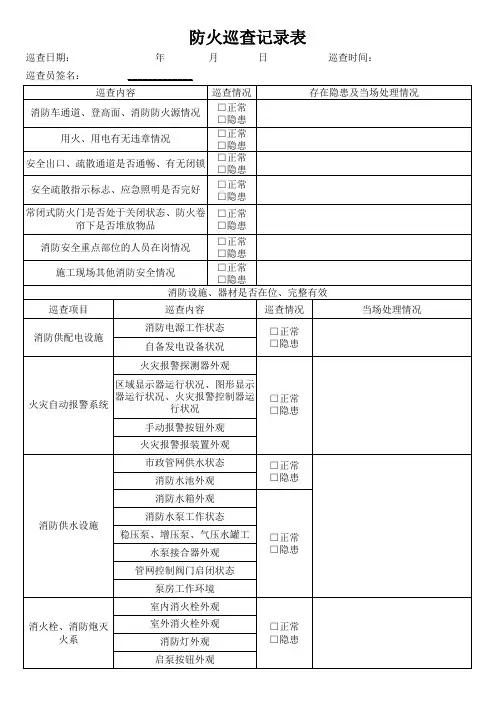 每日防火巡查记录表