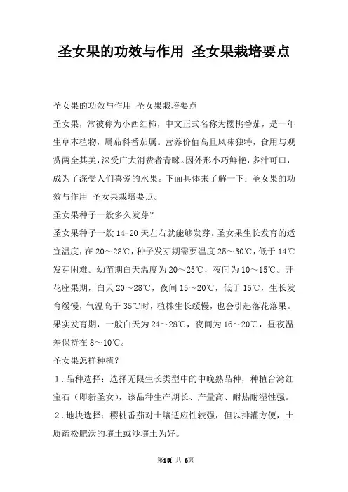 圣女果的功效与作用 圣女果栽培要点