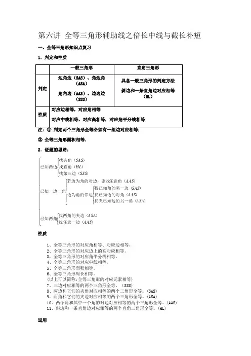 初二数学尖子班第六讲：全等三角形辅助线之倍长中线与截长补短