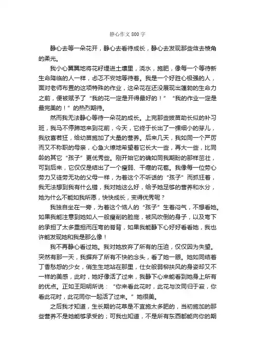 静心作文800字_高一作文_