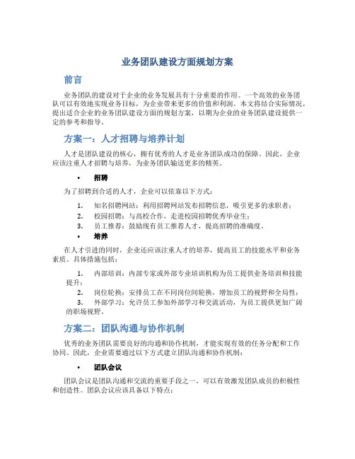 业务团队建设方面规划方案